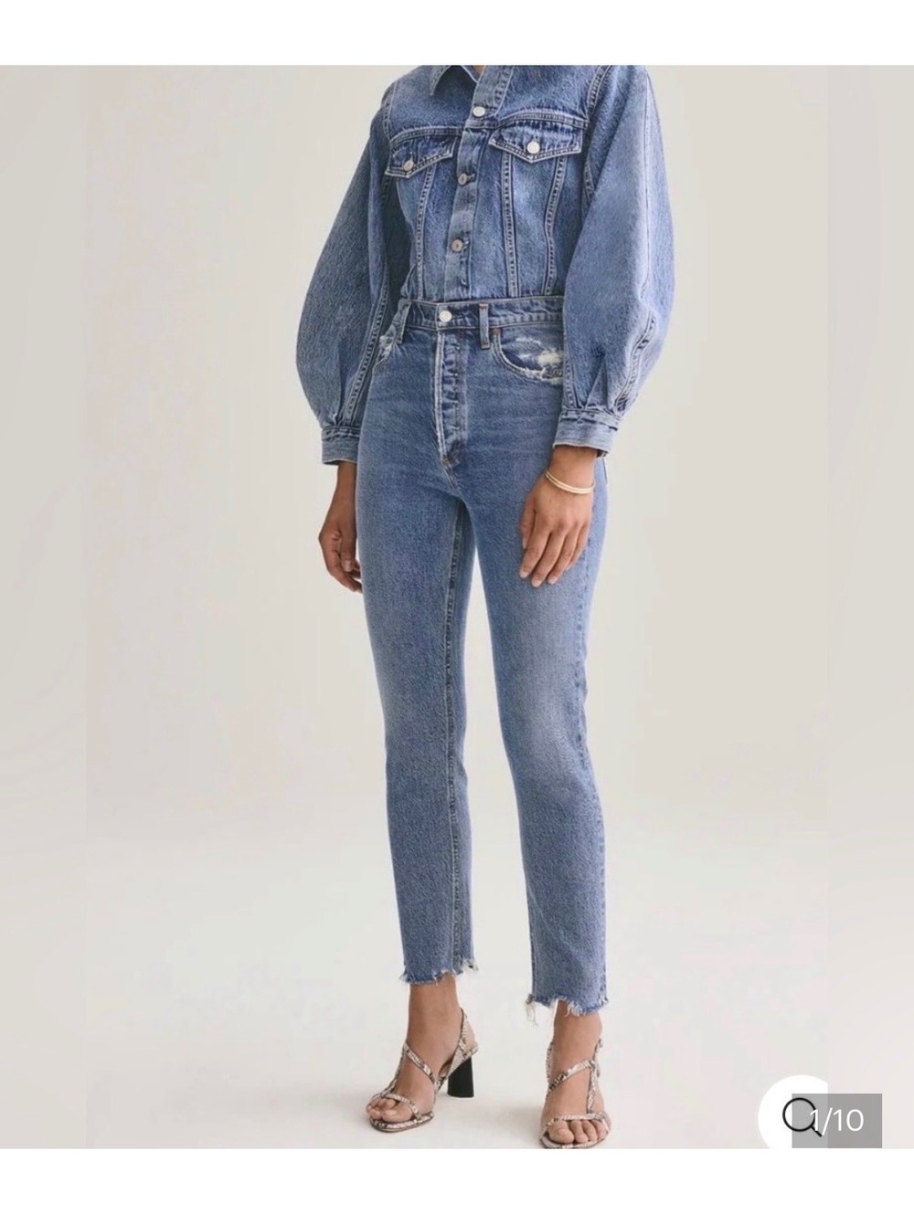 Agolde Nico Slim Fit High Rise Medium Wash Dz 27 Women’s Frayed Hem Luxury Denim